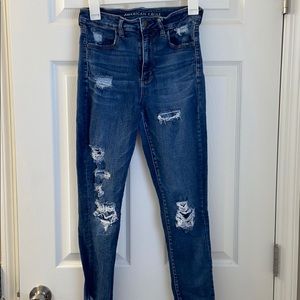 Women’s super high rise distressed jeans AE